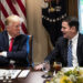 President Donald Trump speaks with Arizona Gov. Doug Ducey (R) as they participate in a working lunch with governors at the White House on June 13, 2019. MUST CREDIT: Washington Post photo by Jabin Botsford.